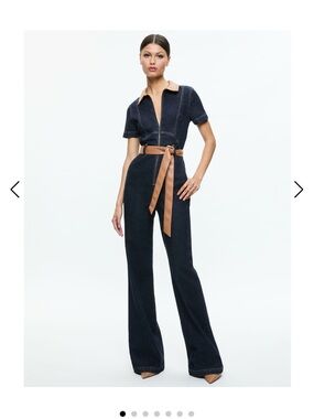 Alice + Olivia Navy Jumpsuit with Tan Belt